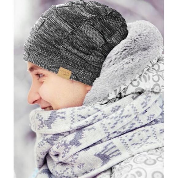 Vgogfly Winter Knit Beanie Slouchy Black Gray Soft Fuzzy Lined Skullcap Hat - Picture 2 of 6